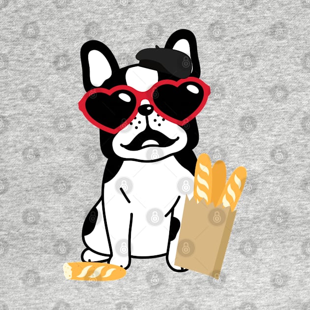 French Bulldog with Baguettes and Beret by JileeArt